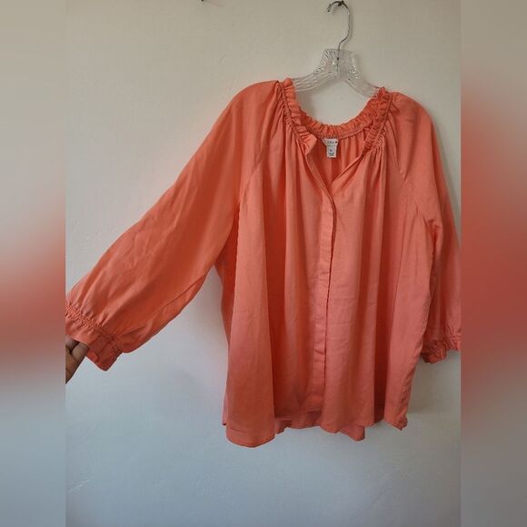 Intro Pink Blouse Plus Size XL Salmon Peach Top Shirt Ruffle Casual Lightweight - Picture 7 of 12